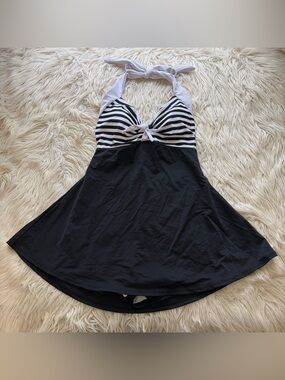 COCOSHIP Vintage-Style Sailor Swimsuit One Piece Swim Dress Halter Size 12